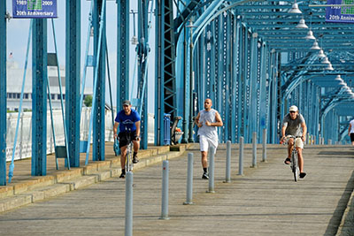 bikers riding across bridge in TN